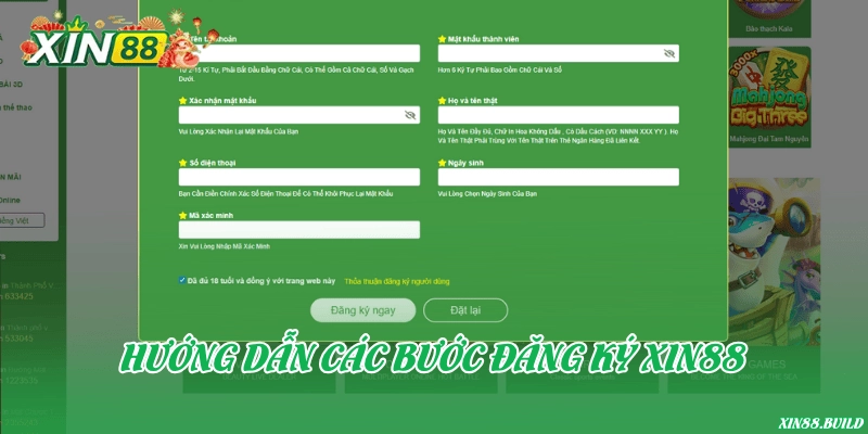 Hướng dẫn các bước đăng ký Xin88
